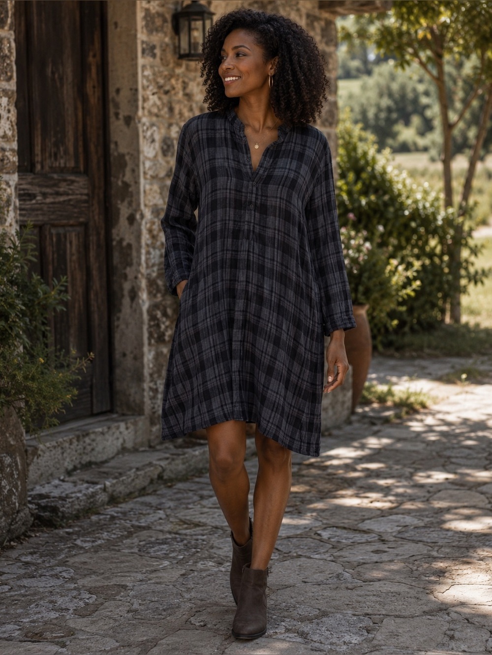 CP Shades Plaid Long Sleeve Tunic Dress 17.5” pit to pit 37” length  great cond